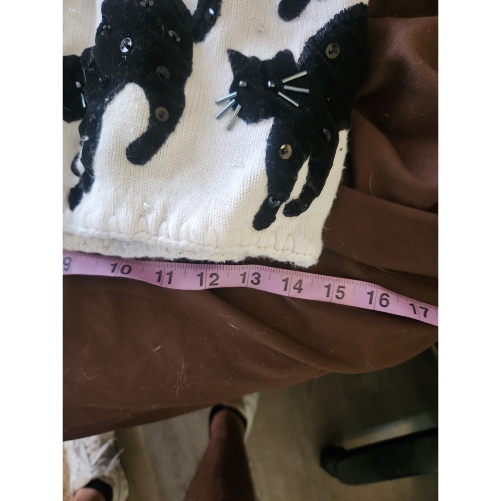 Vintage Michael Simon Black Cats Knit Vest Women's Small White/Black Halloween - Picture 9 of 12